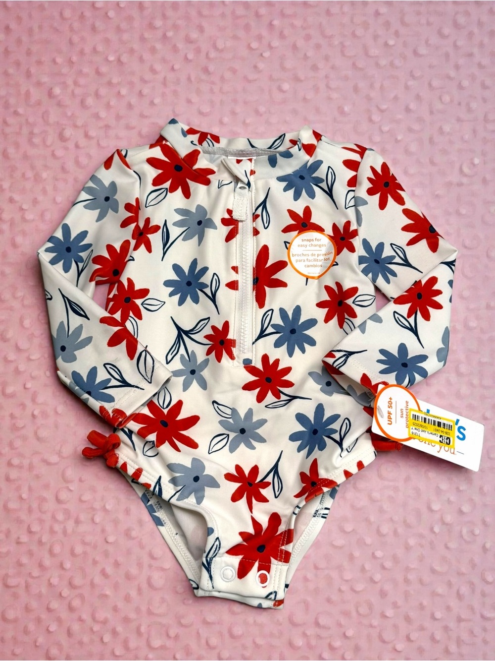 Carter's White One-Piece Rash Guard Swimsuit with Red &‎ Blue Floral Print - 3M